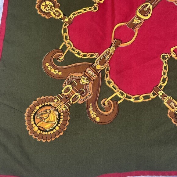 Vintage Triminghams Bermuda 100% Silk Scarf 32” X  34” Equestrian and Lion Gold - Picture 6 of 13
